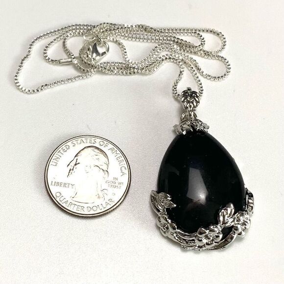 ASZ Striking Black Onyx & Sterling 925 Silver Necklace - Picture 7 of 9